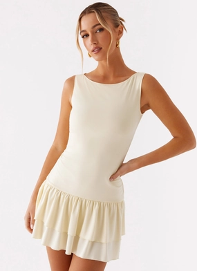 Rhiannon Frill Mini Dress - Yellow Fresh Color Lace-Trim