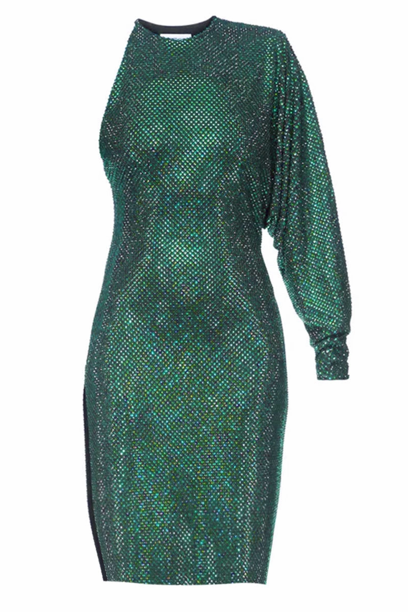 One Shoulder Crystallized Dress Silk-Blend Trendy Silhouette