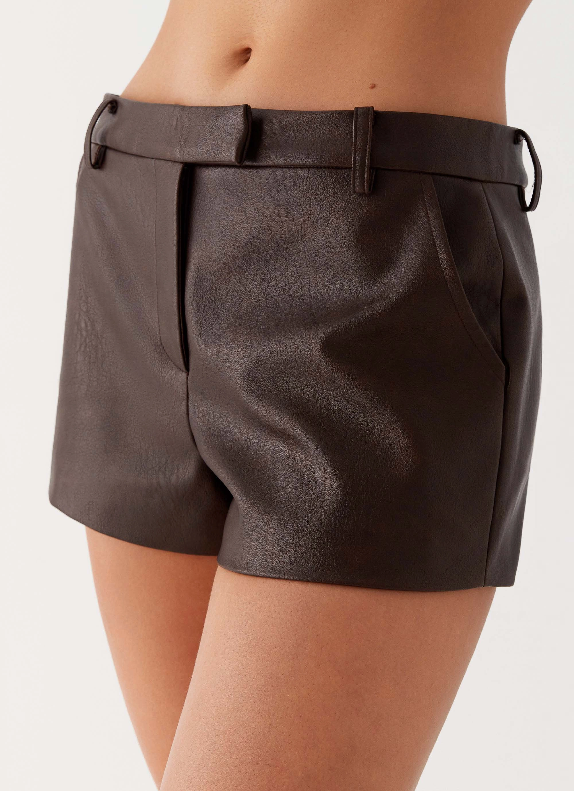 Francisco Mini Shorts - Brown Gift Idea Faux Leather