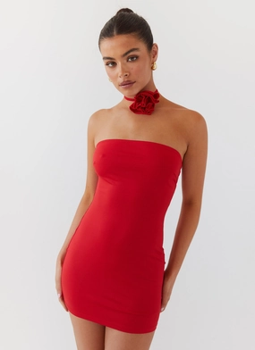 Happy Scent Cruise-Wear Ruby Glamour Rose Mini Dress - Rouge Red