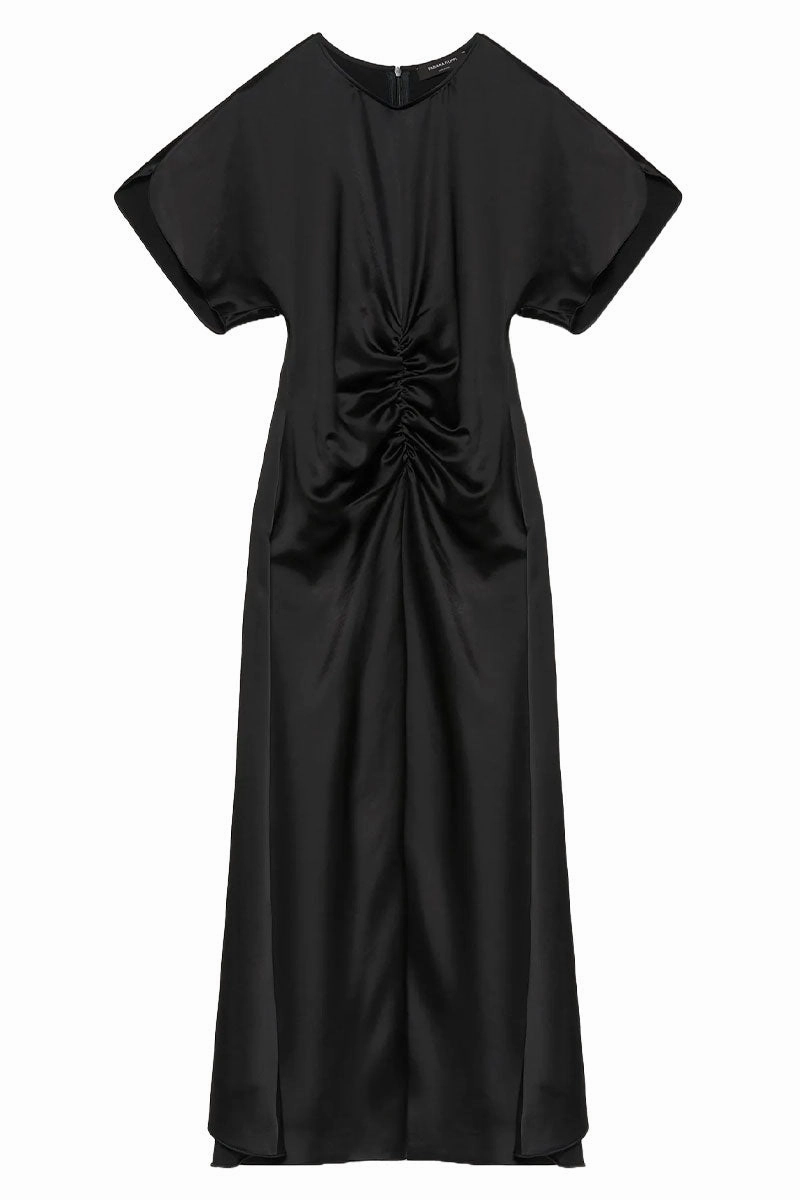 Wool-Blend Ruched Satin Dress