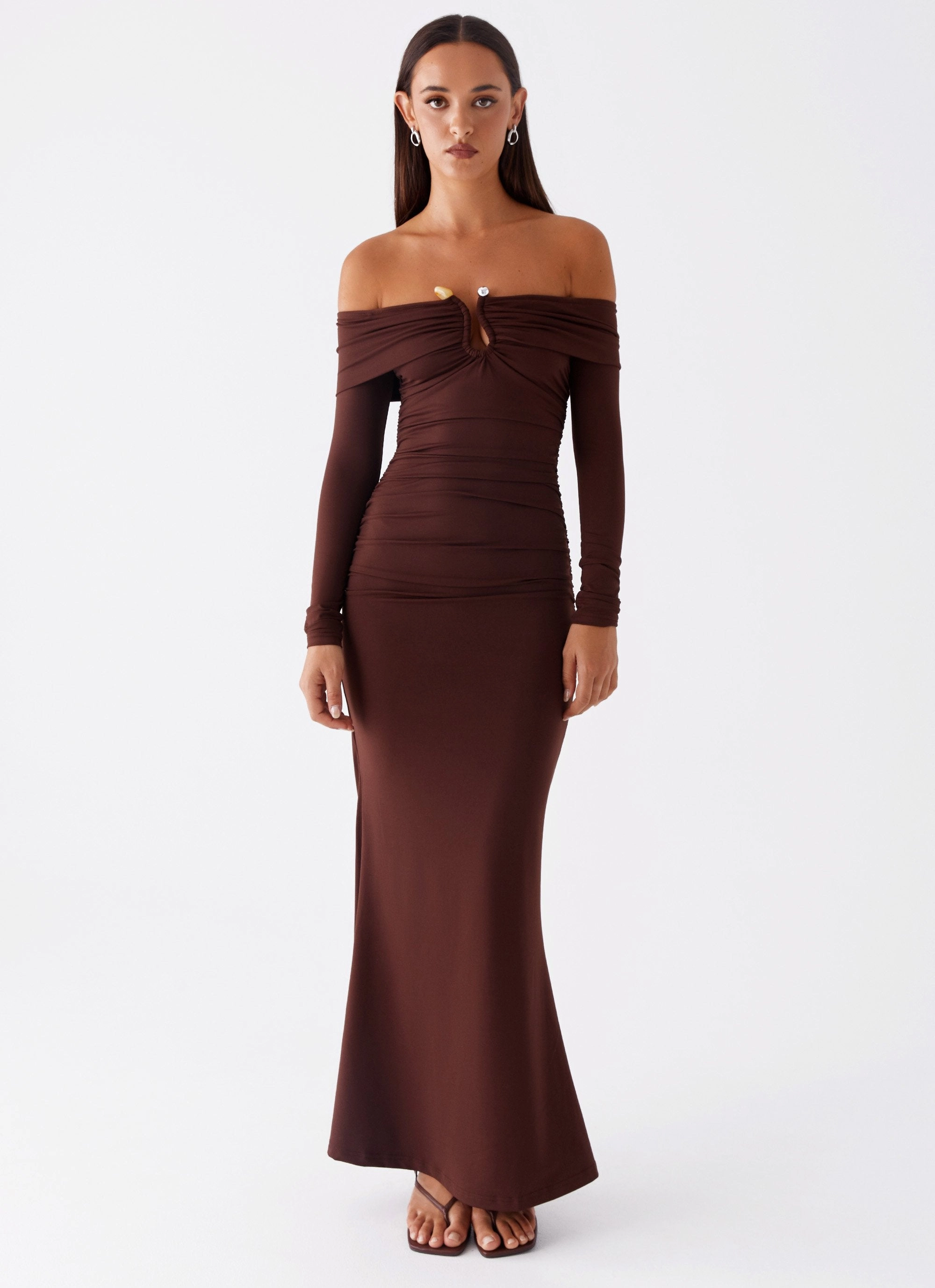 Rudy Long Sleeve Maxi Dress - Chocolate Front Detail