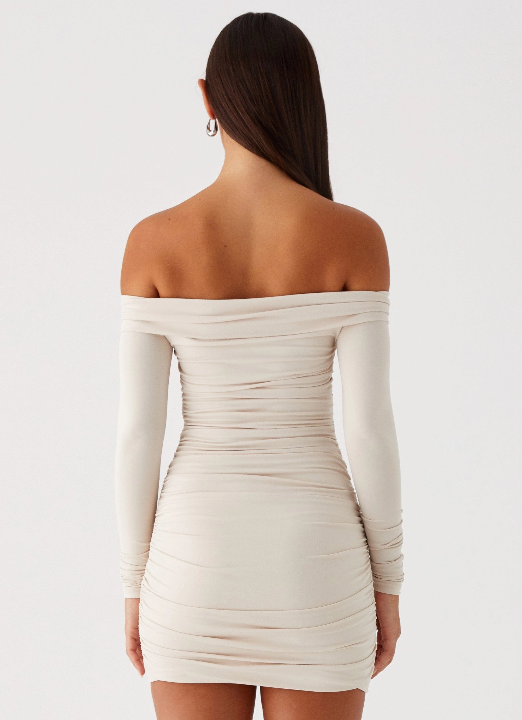 Rudy Long Sleeve Mini Dress - Ivory Satin-Finish