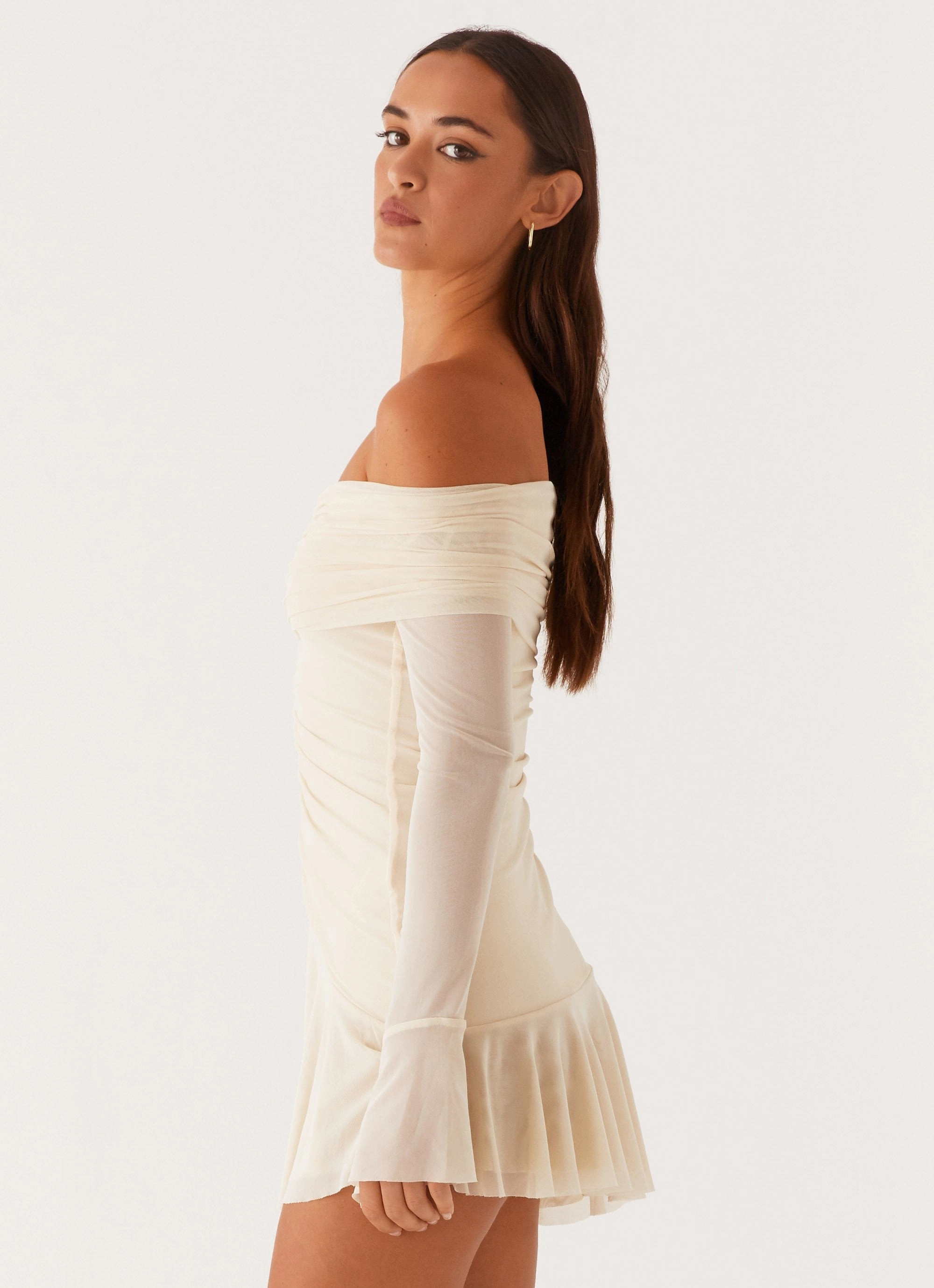 Jewel Accent Bright Petal Ellis Ruched Mini Dress - Pastel Yellow