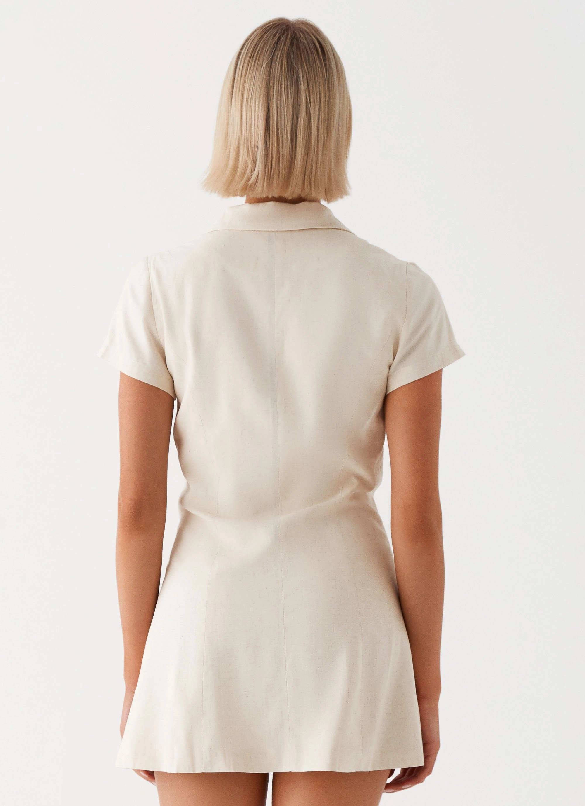 Structured-Shape Russo Linen Mini Dress - Oatmeal