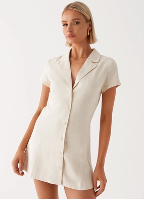 Tailored Elegance Stylish Pick Russo Linen Mini Dress - Oatmeal