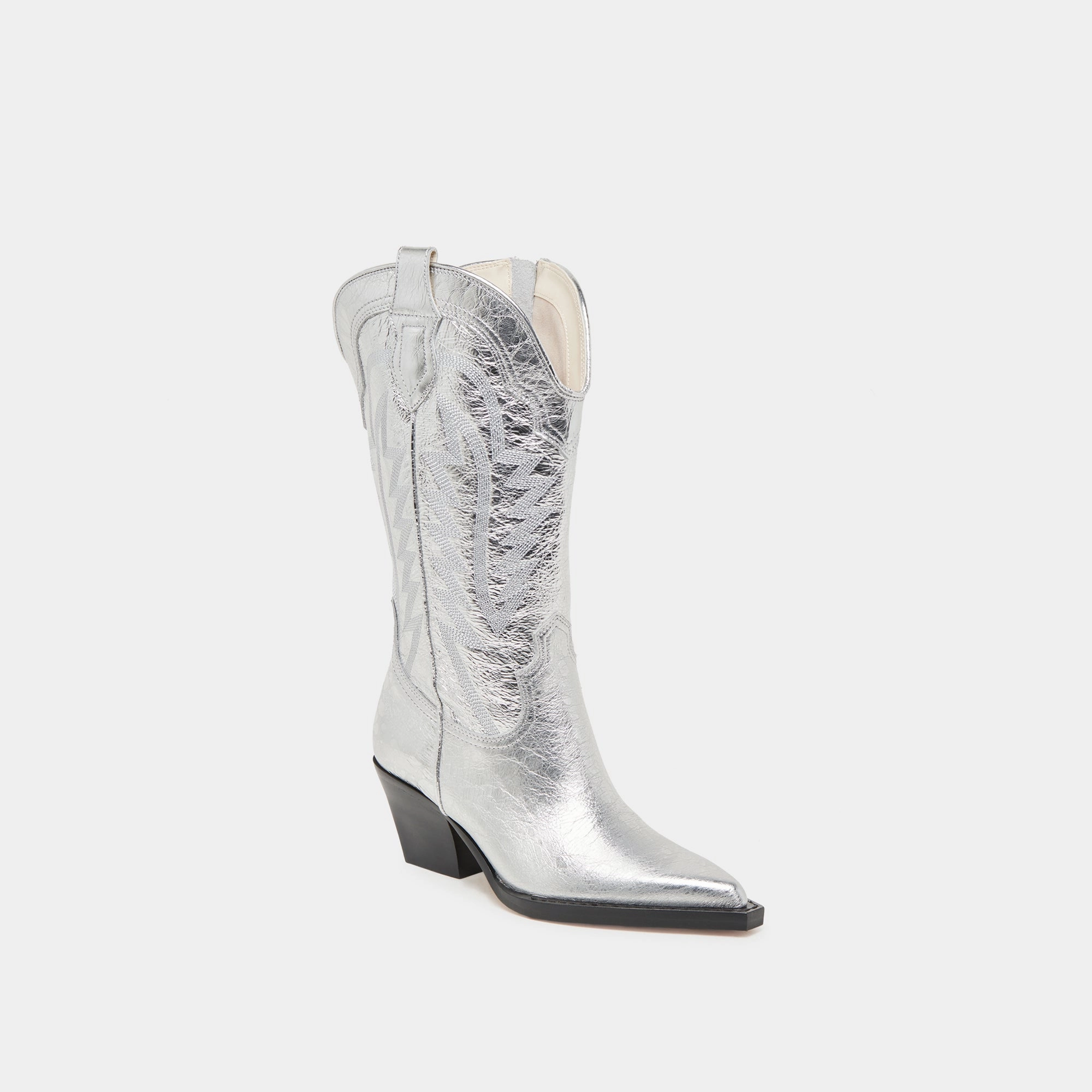 RYLAND EXTRA WIDE CALF BOOTS SILVER DISTRESSED LEATHER Cozy Interior