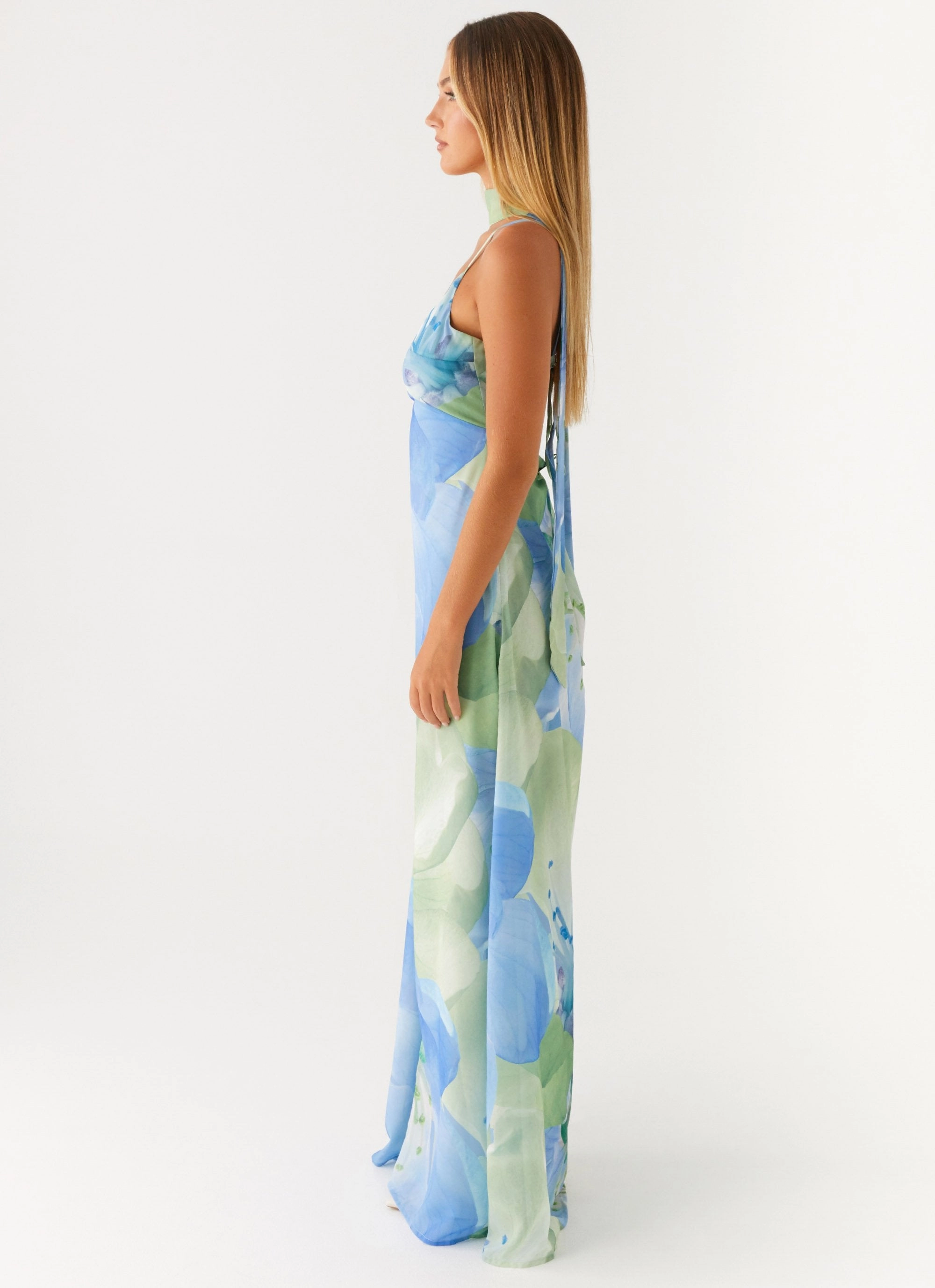 Elegant Waist Sanctuary Maxi Dress - Flower Print