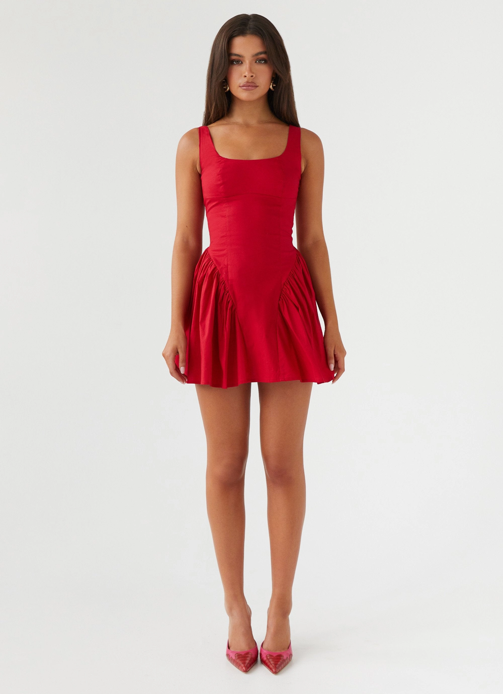 Modest Light Sassy Soiree Corset Mini Dress - Red