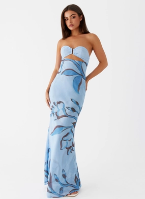 Calm Flow Vibrant Colors Tropicana Maxi Dress - Blue Floral