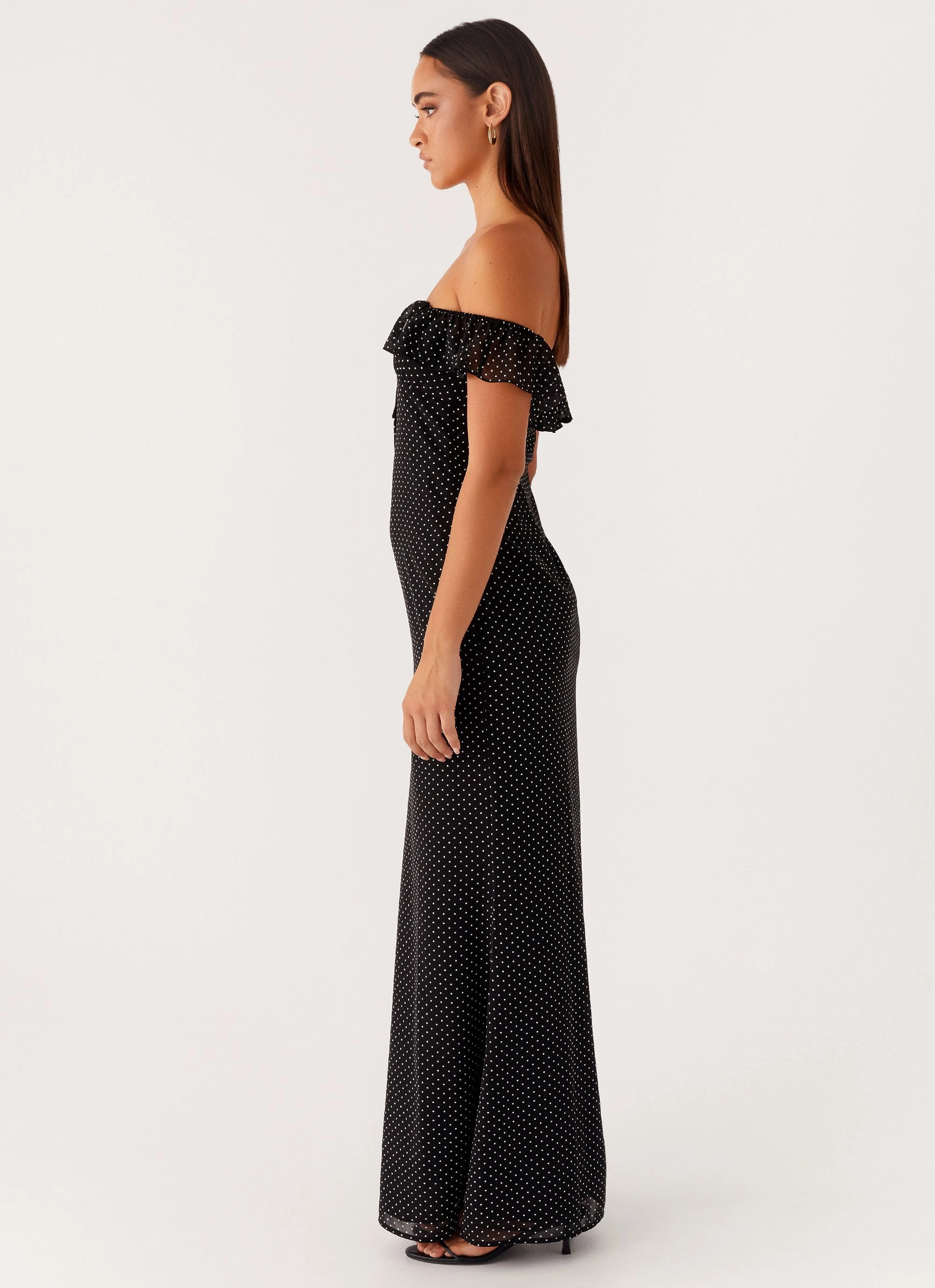 Scarlet Cherry Maxi Dress - Black Polka Dot Celebrity-Inspired