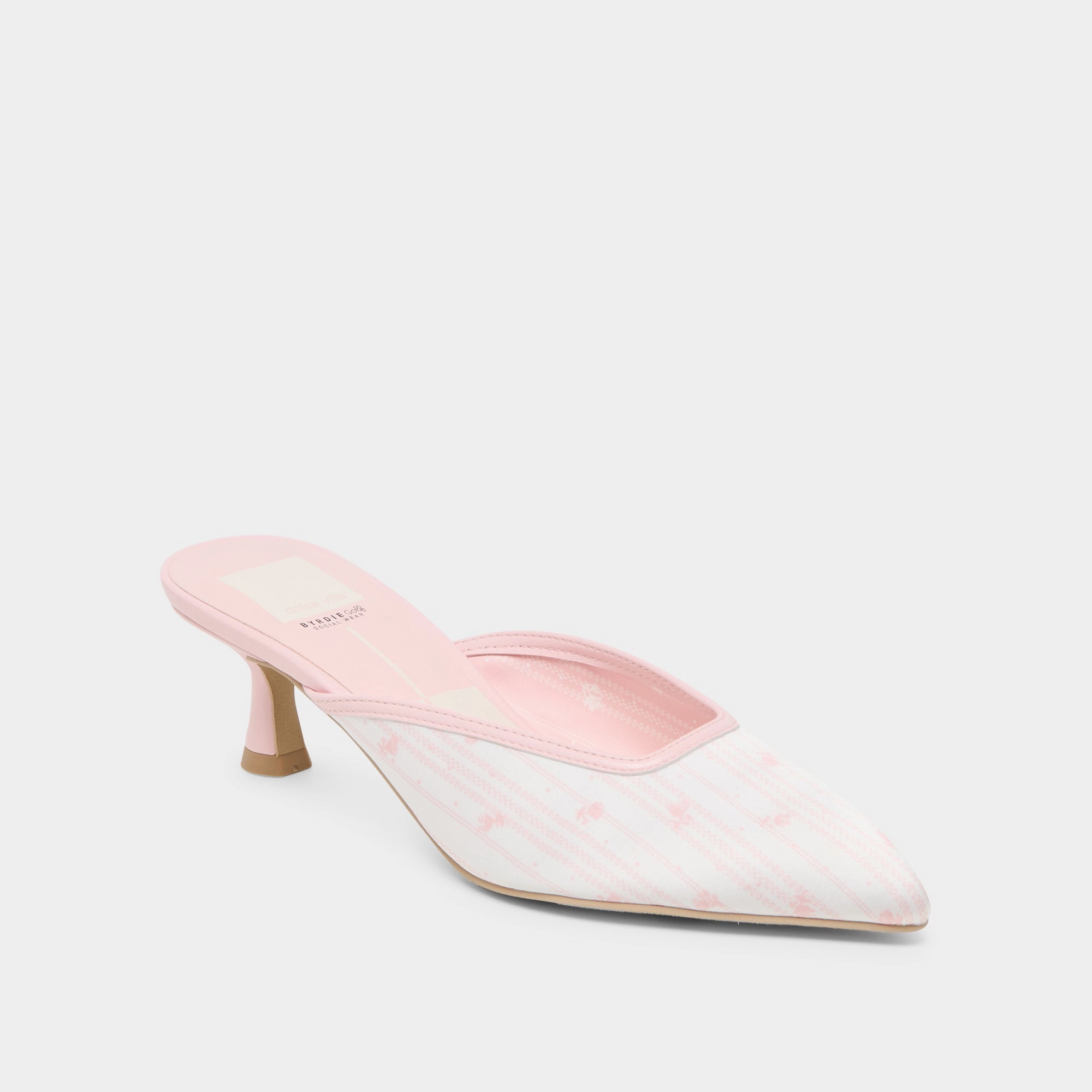 CLEO X BYRDIE GOLF WIDE HEELS PINK FLORAL SATIN Love Note