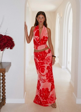 quick dry Holiday Travel Soulful Low Rise Maxi Skirt - Sicily Sunsets Print