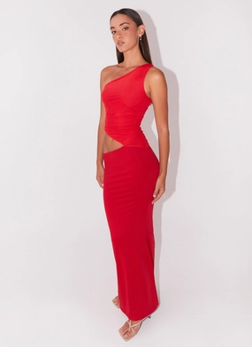 Daily Chic Chic Mom Seranella One Shoulder Maxi Dress - Cherry Red