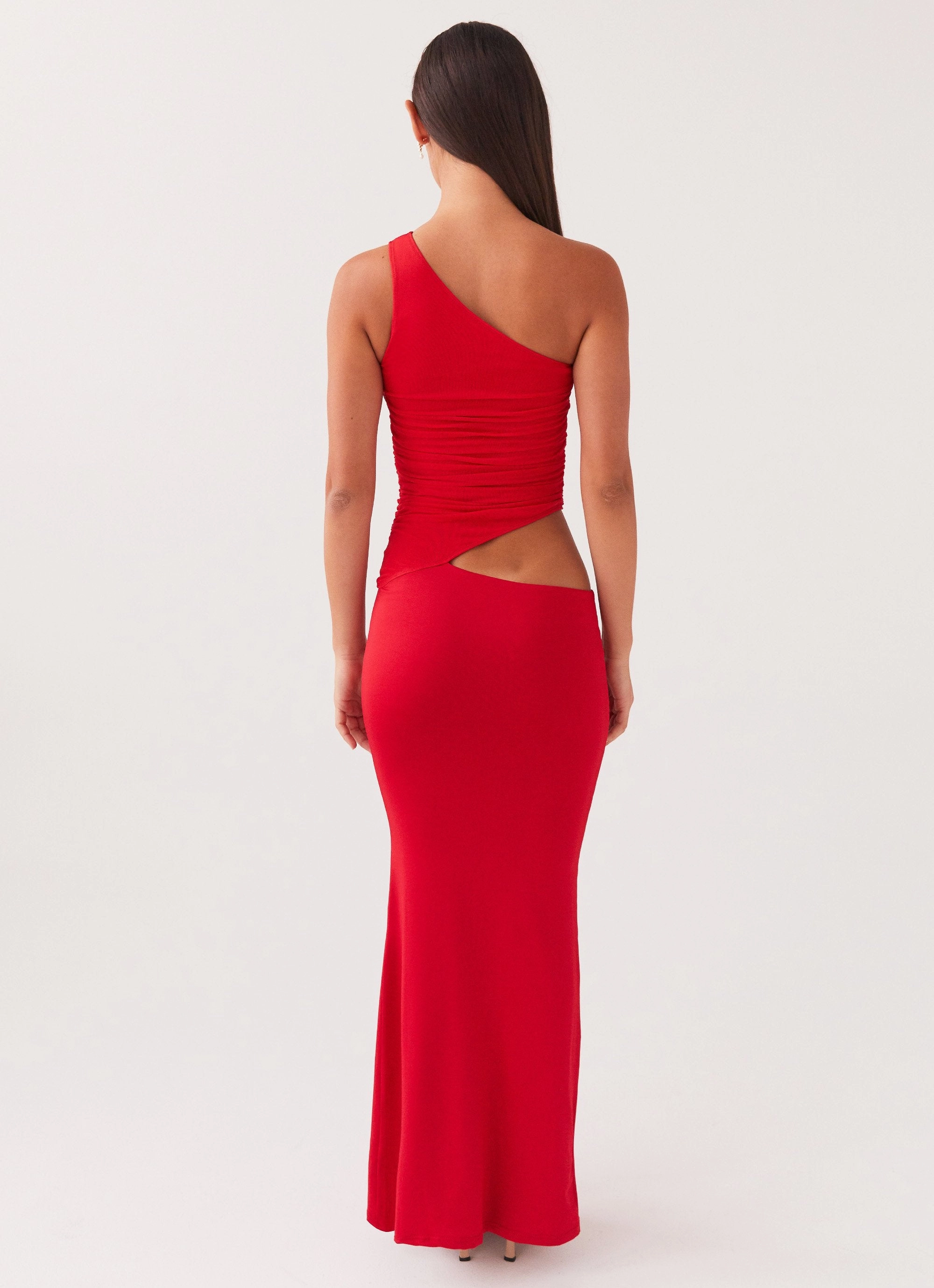Rhinestone-Detail Night Ready Seranella One Shoulder Maxi Dress - Cherry Red