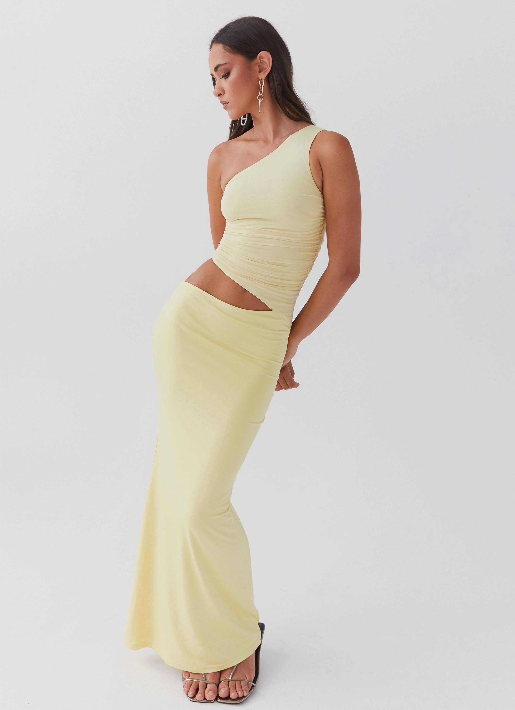 Occasion Ready Vibrant Aesthetic Seranella One Shoulder Maxi Dress - Lemon