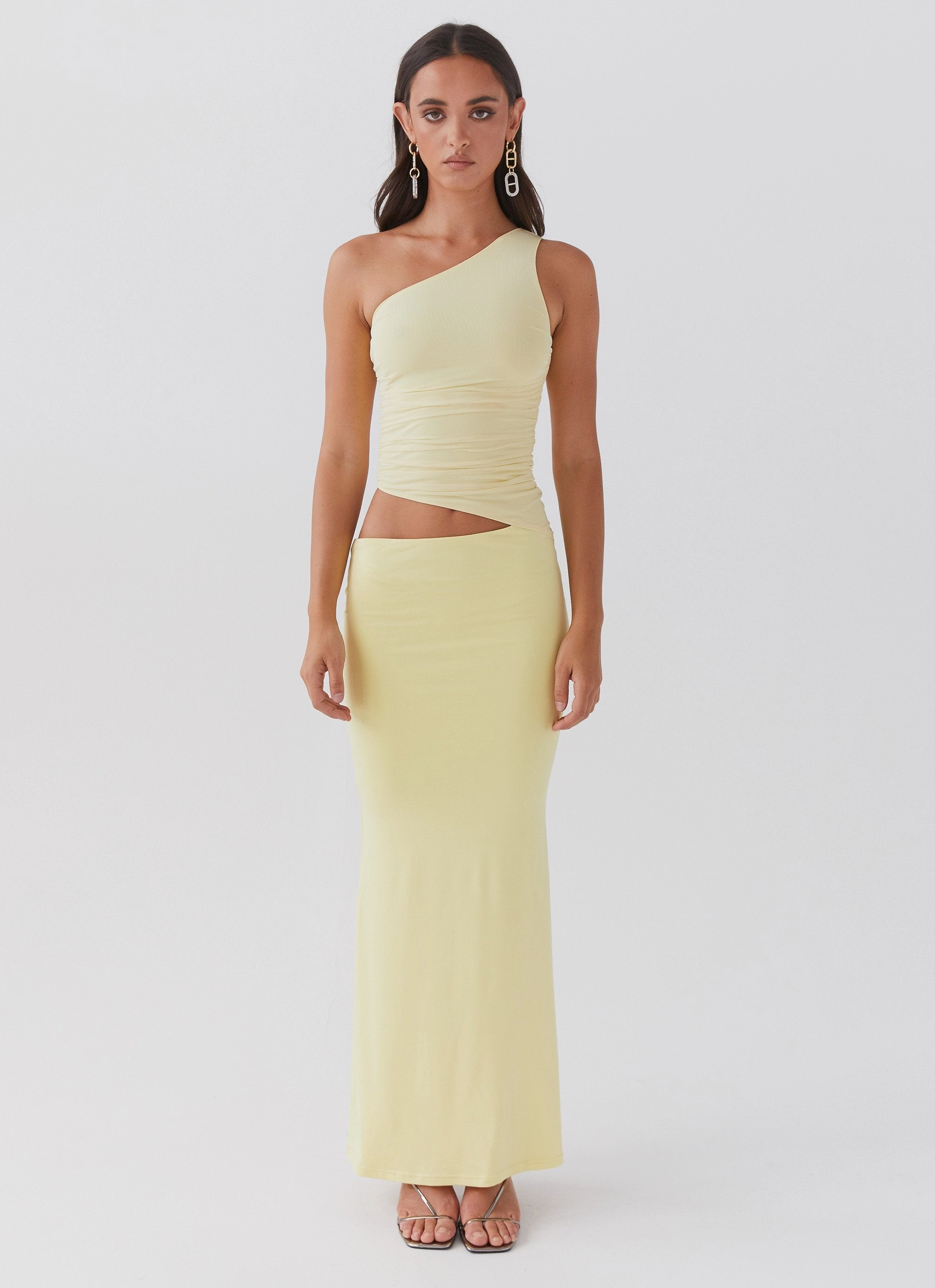 Vibrant Waist Seranella One Shoulder Maxi Dress - Lemon