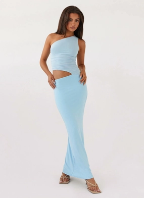 Timeless Trend Chic Layers Seranella One Shoulder Maxi Dress - Sky Blue