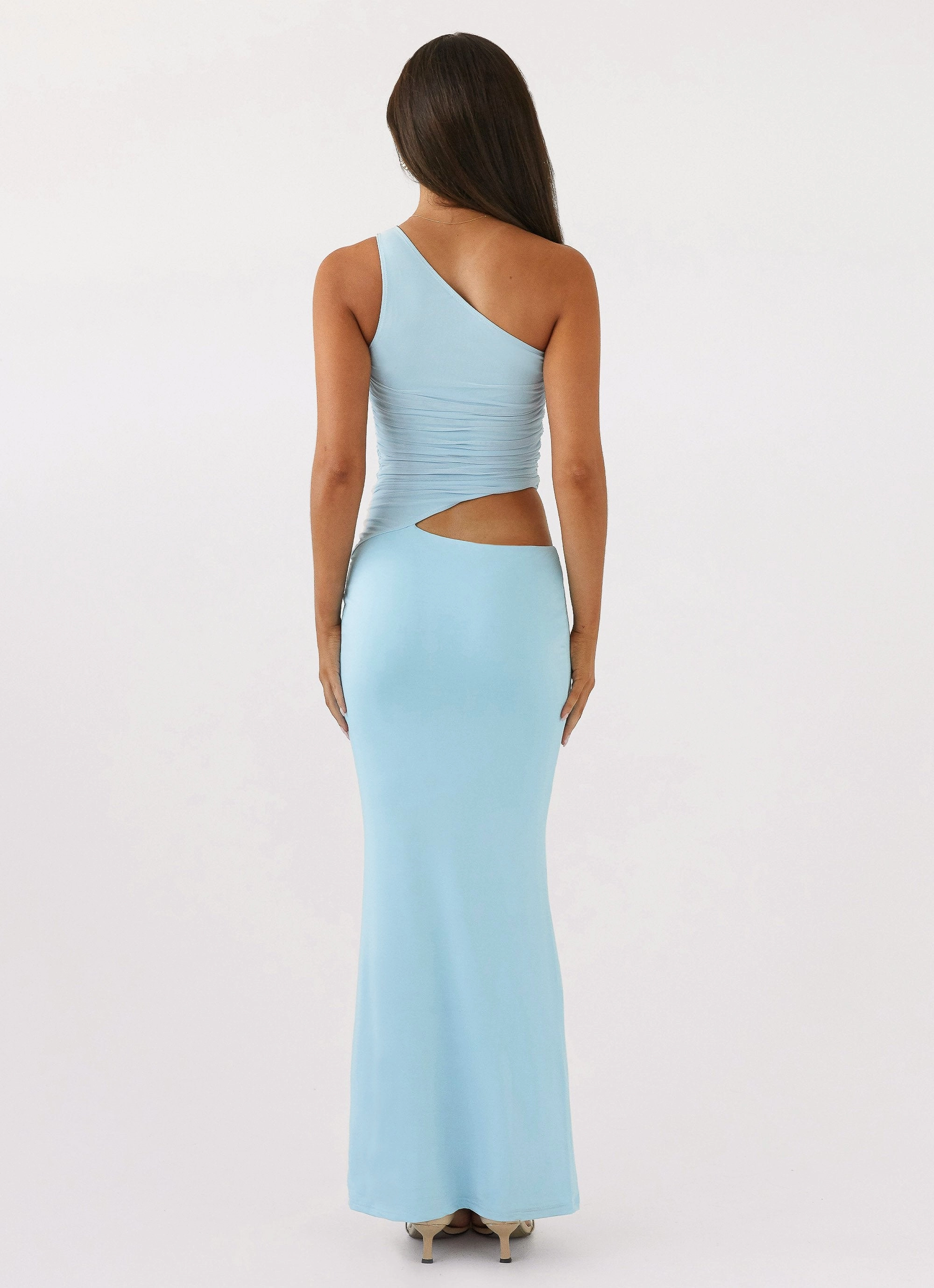Seranella One Shoulder Maxi Dress - Sky Blue Flattering Layer