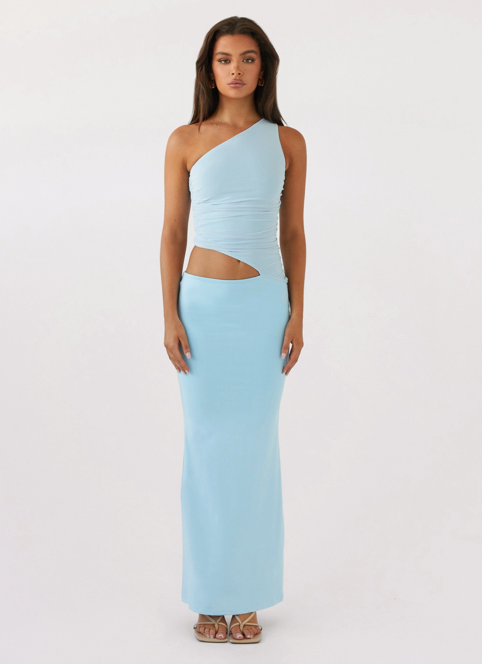 Night Style Seranella One Shoulder Maxi Dress - Sky Blue