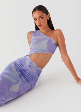 Confident Mood Lounge Vibes Shadows In The Sun Mesh Maxi Dress - Purple Rain
