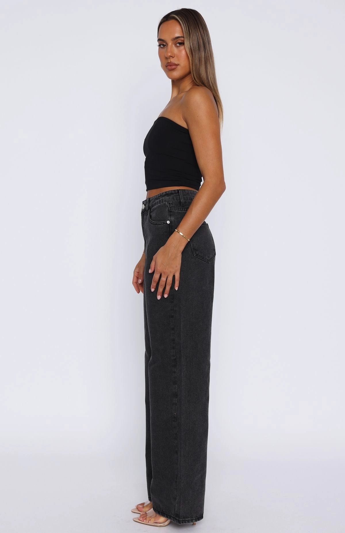 Bring The Style High Rise Wide Leg Jeans Black Acid Wardrobe Choice Casual Element