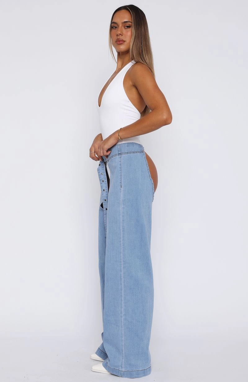 She's Most Wanted Denim Chaps Light Blue Utility Look