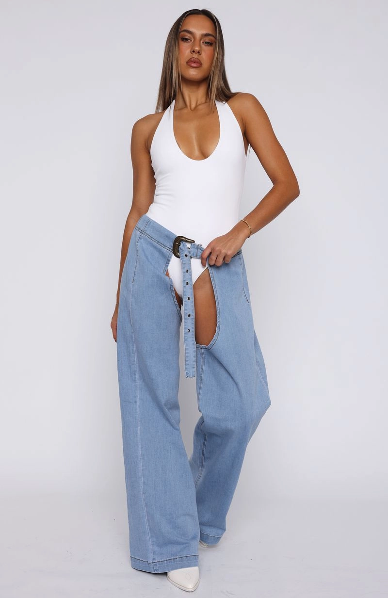 She's Most Wanted Denim Chaps Light Blue Durable Minimalist Style Party Look