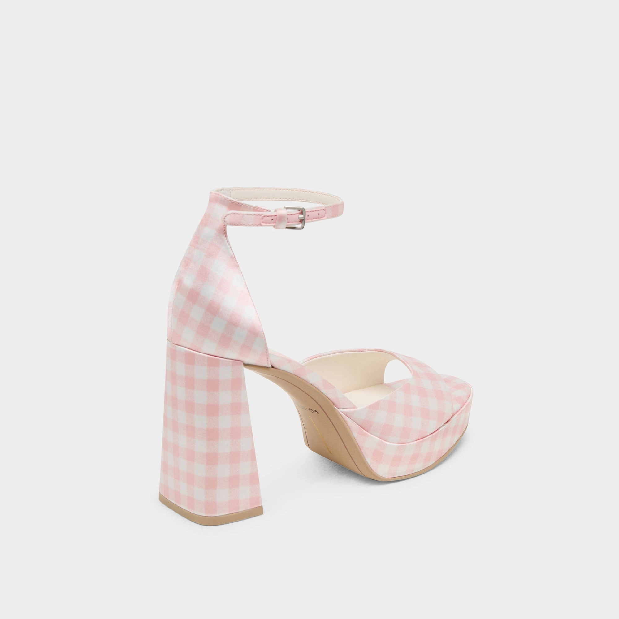 PANDRO X BYRDIE GOLF WIDE HEELS PINK PLAID GINGHAM Wide fit Fashionable Booties