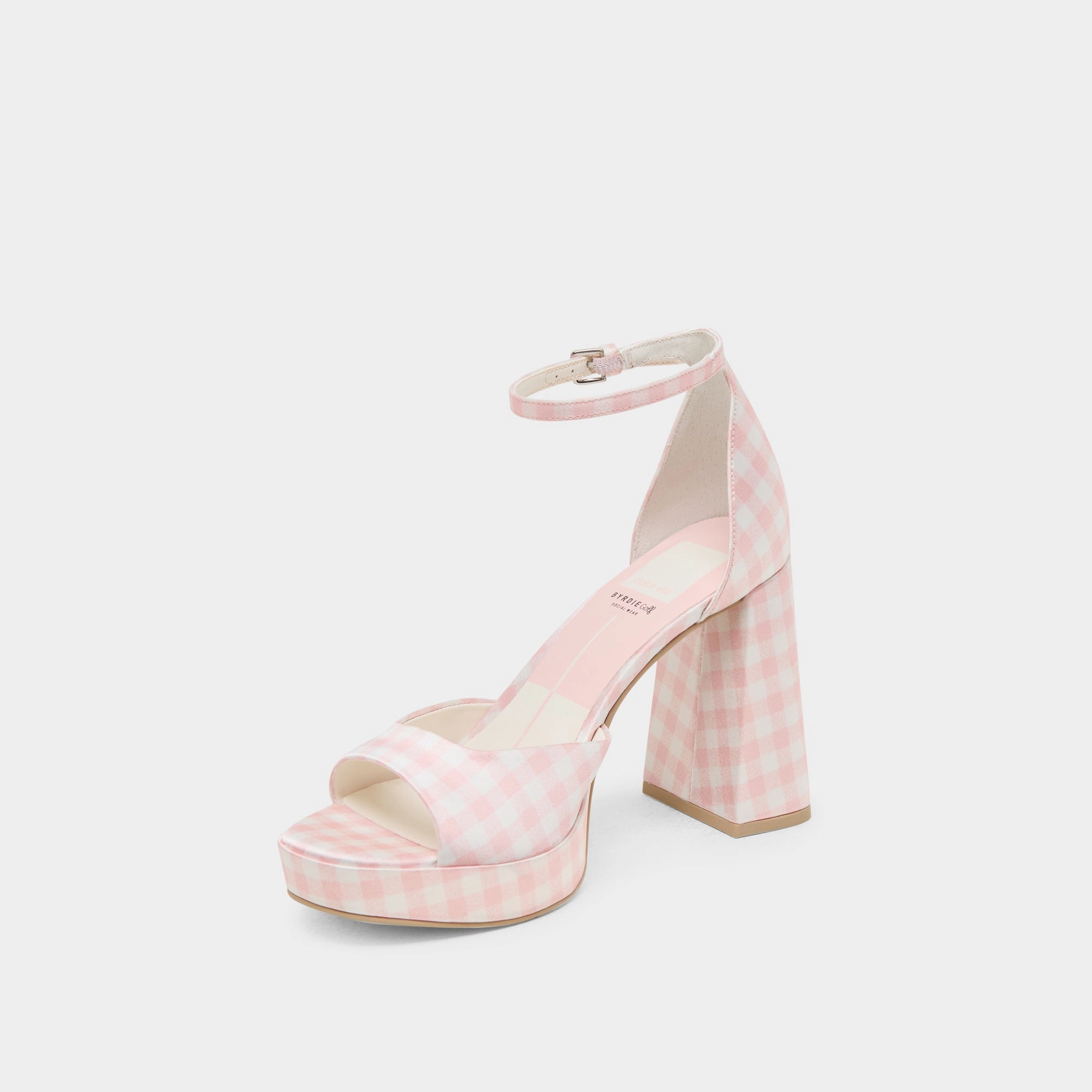 PANDRO X BYRDIE GOLF WIDE HEELS PINK PLAID GINGHAM Effortless Comfort Art Piece