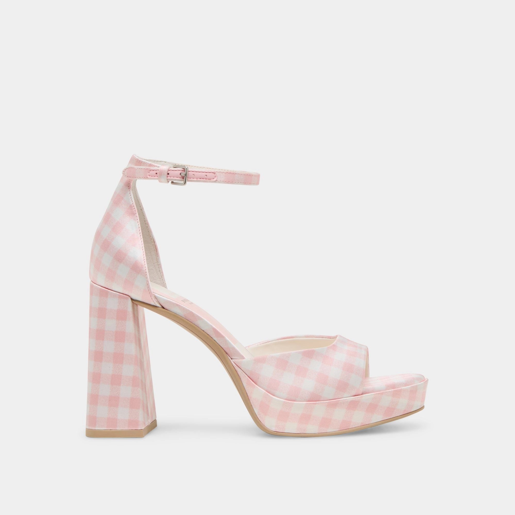 Weather Safe Designer Finish PANDRO X BYRDIE GOLF WIDE HEELS PINK PLAID GINGHAM