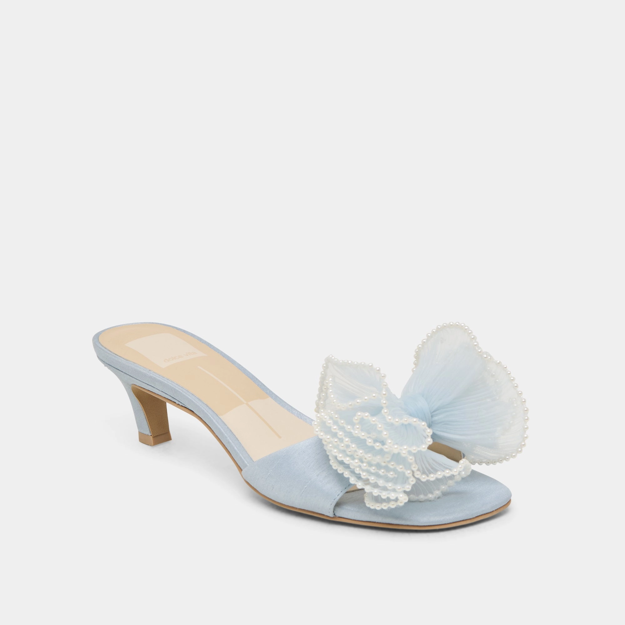 NARITA PEARL HEELS LIGHT BLUE SATIN Charming Look Embrace Elegance