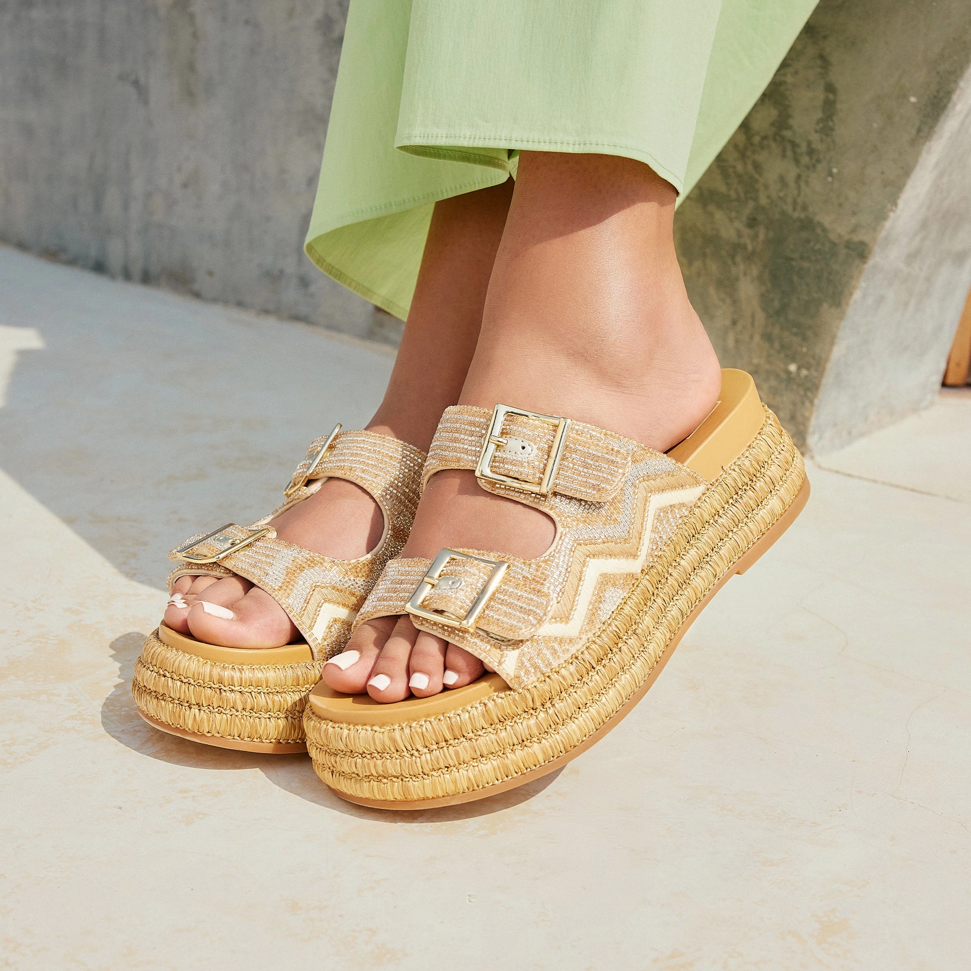 Fit All Flexible Straps WIXIE SANDALS GOLD MULTI BEADS