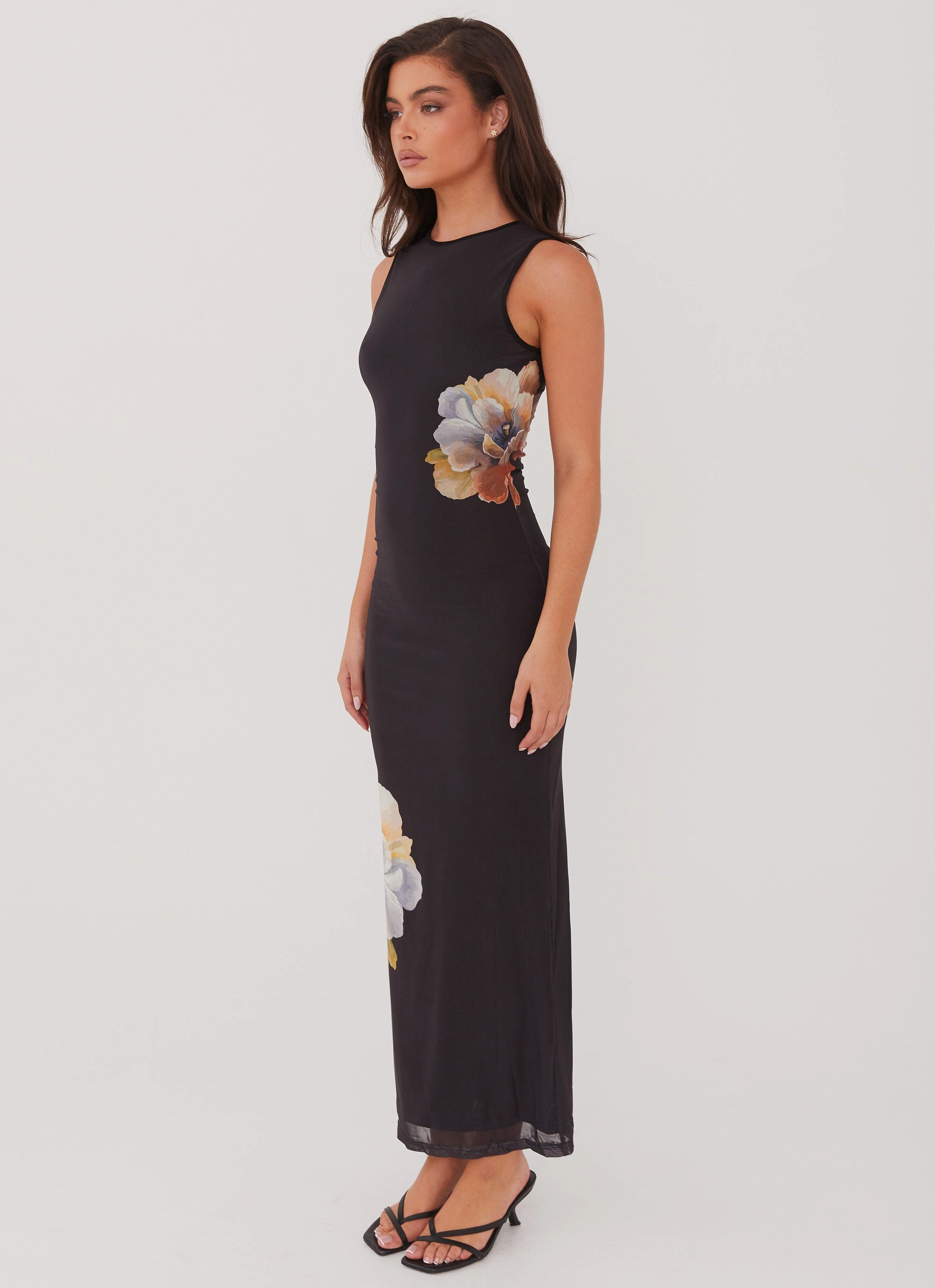 Comfortable Shape Everyday-Use Side Effects Mesh Maxi Dress - Black Orchid