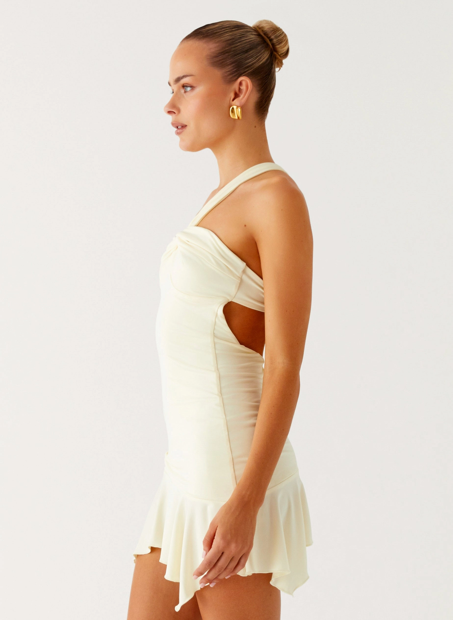 Elegant Tailoring Flattering Layer Not Your Fan Cut Out Mini Dress - Yellow