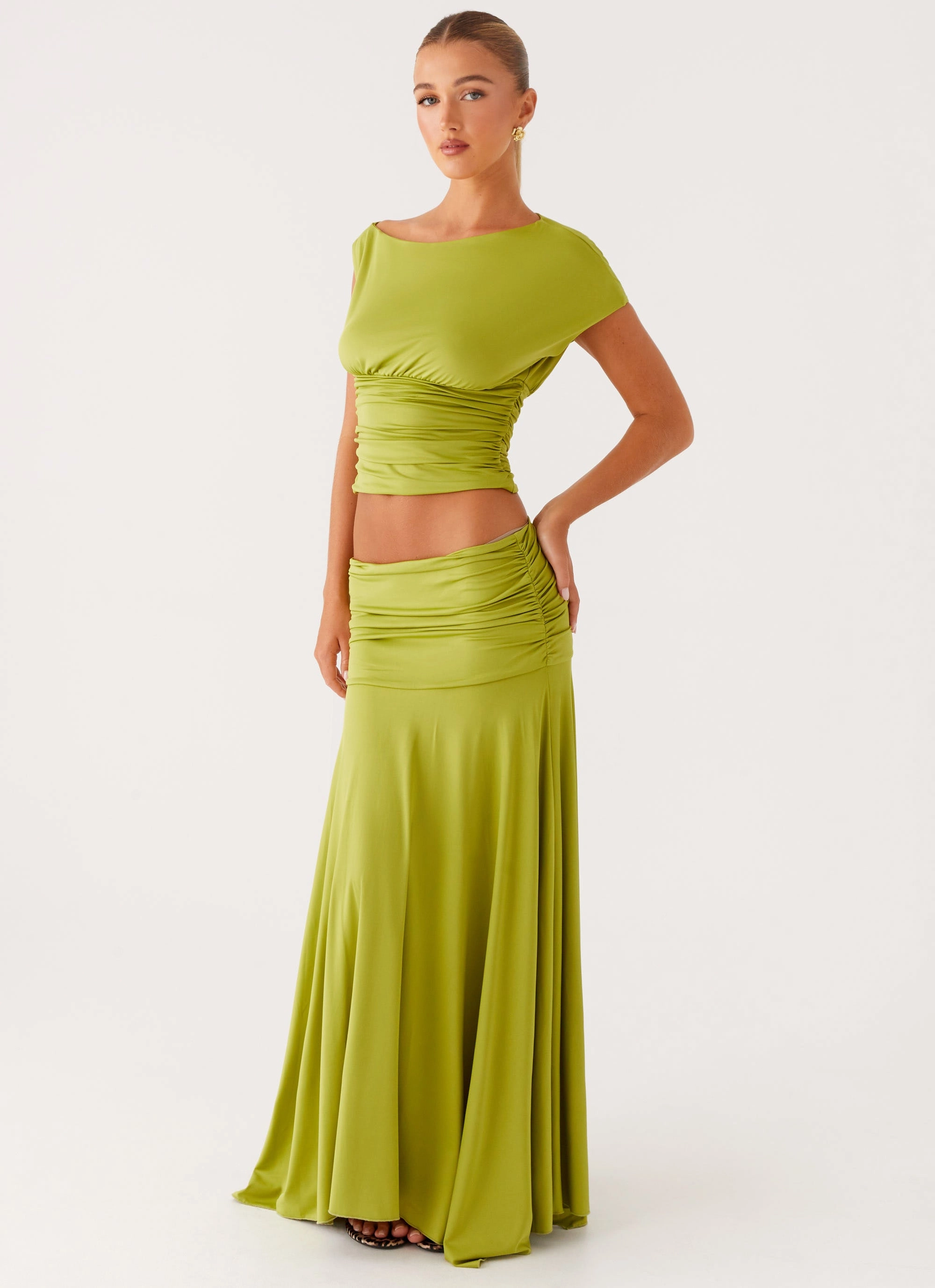 Liana Ruched Maxi Skirt - Green All Occasion Creative Look