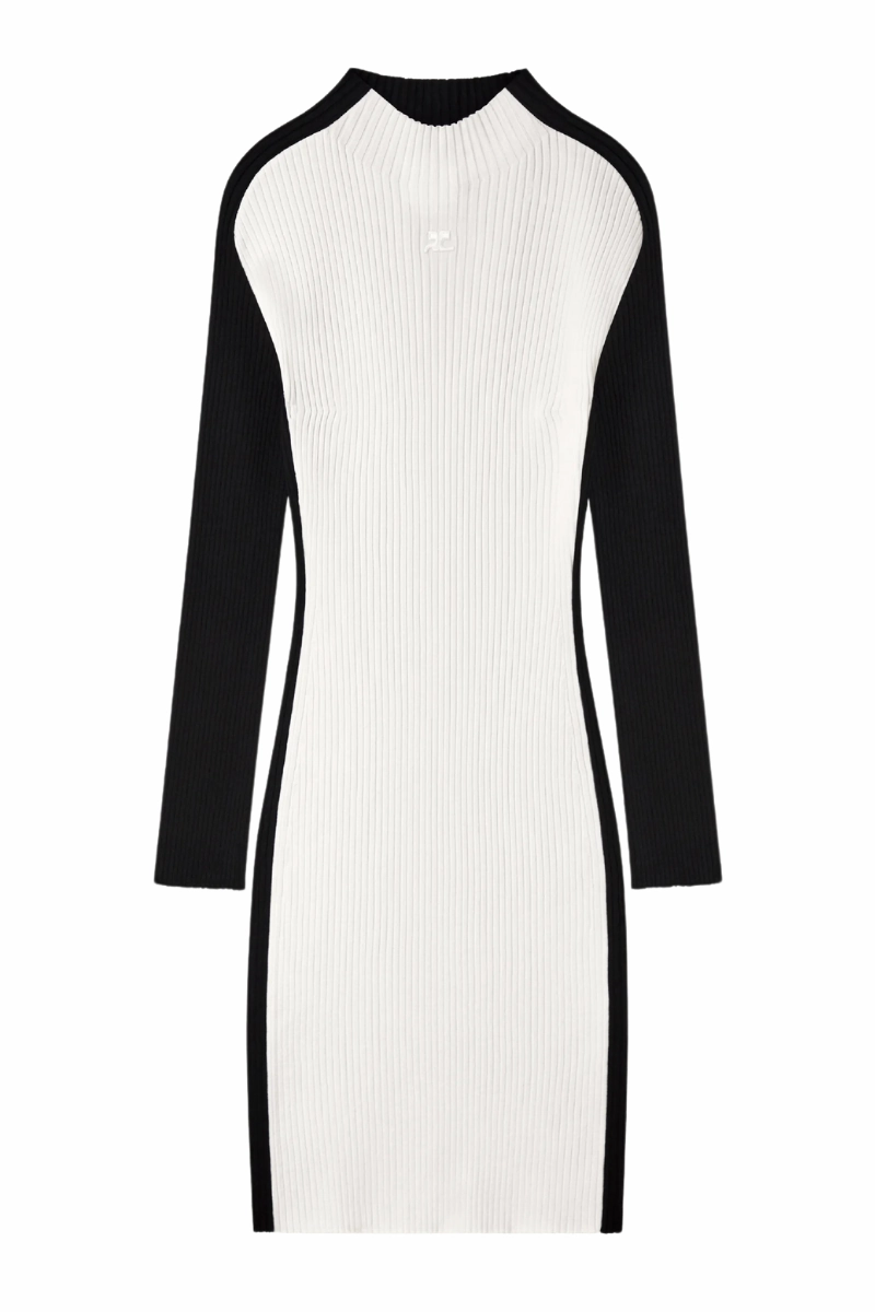 Contrast Frame Rib Knit Mini Dress Convertible-Style