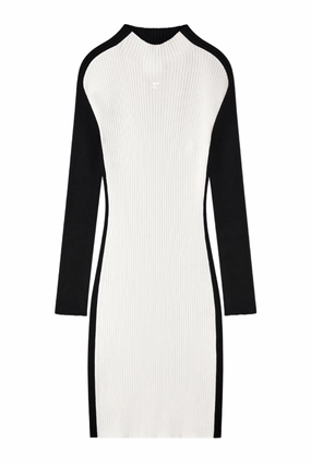 Contrast Frame Rib Knit Mini Dress Convertible-Style