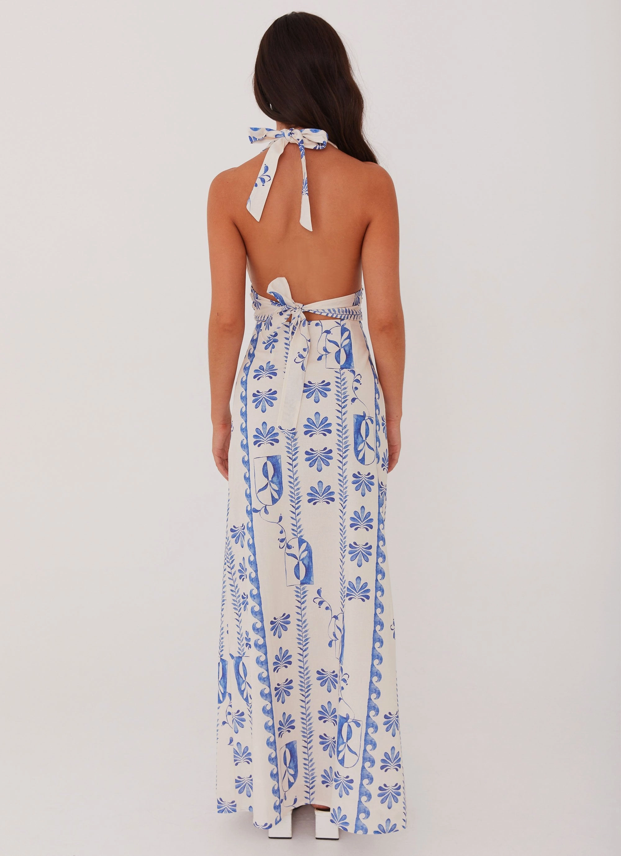 Trendy floral dress Easy-Storage Sky Linen Maxi Dress - Floral Wave