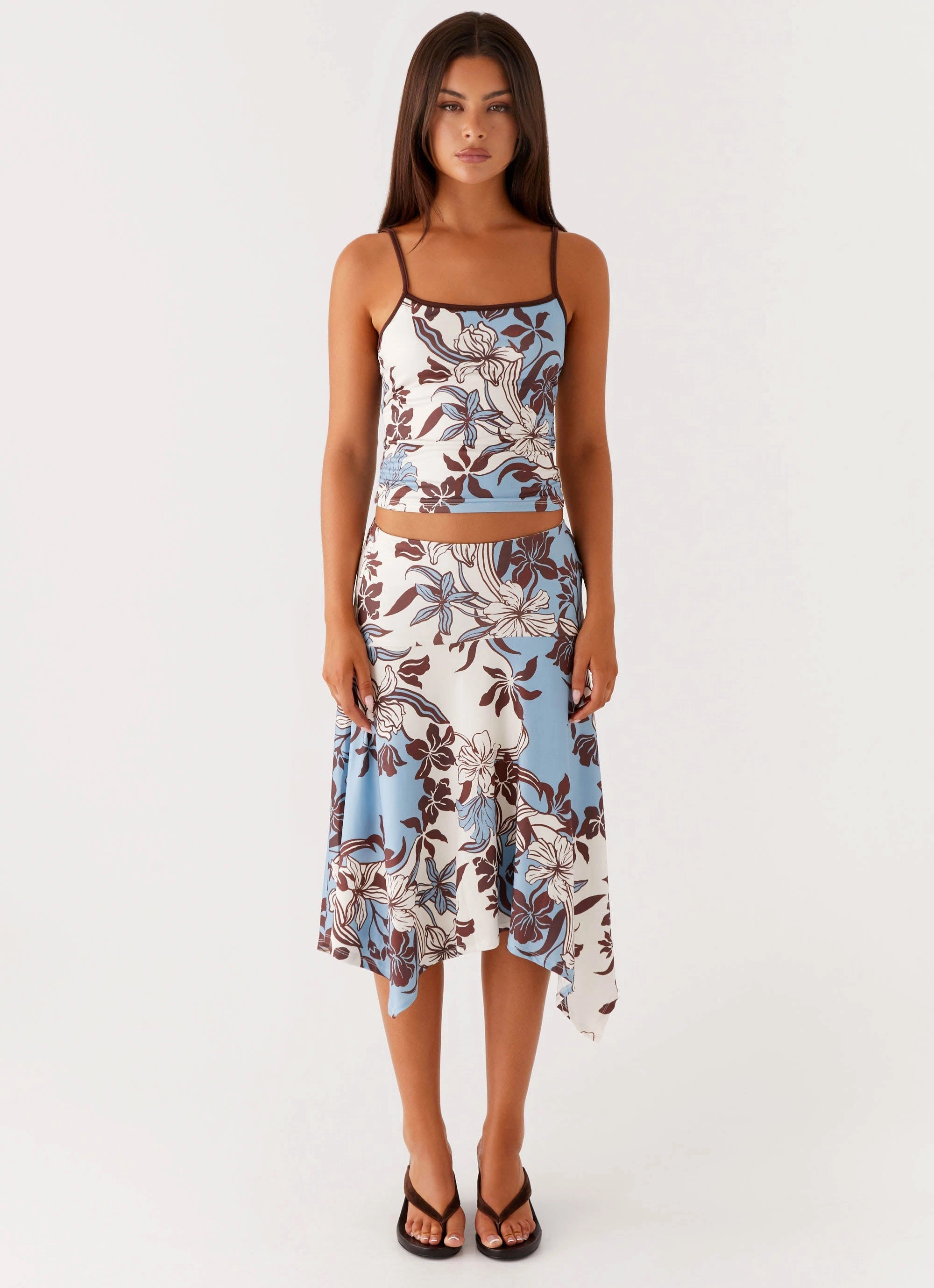 Skye Midi Skirt - Bluewood Blossom Style Fusion Trendy Mood