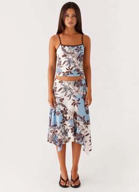 Skye Midi Skirt - Bluewood Blossom Style Fusion Trendy Mood