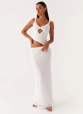 Jocelyn Maxi Dress - White Crochet Glossy Fabric