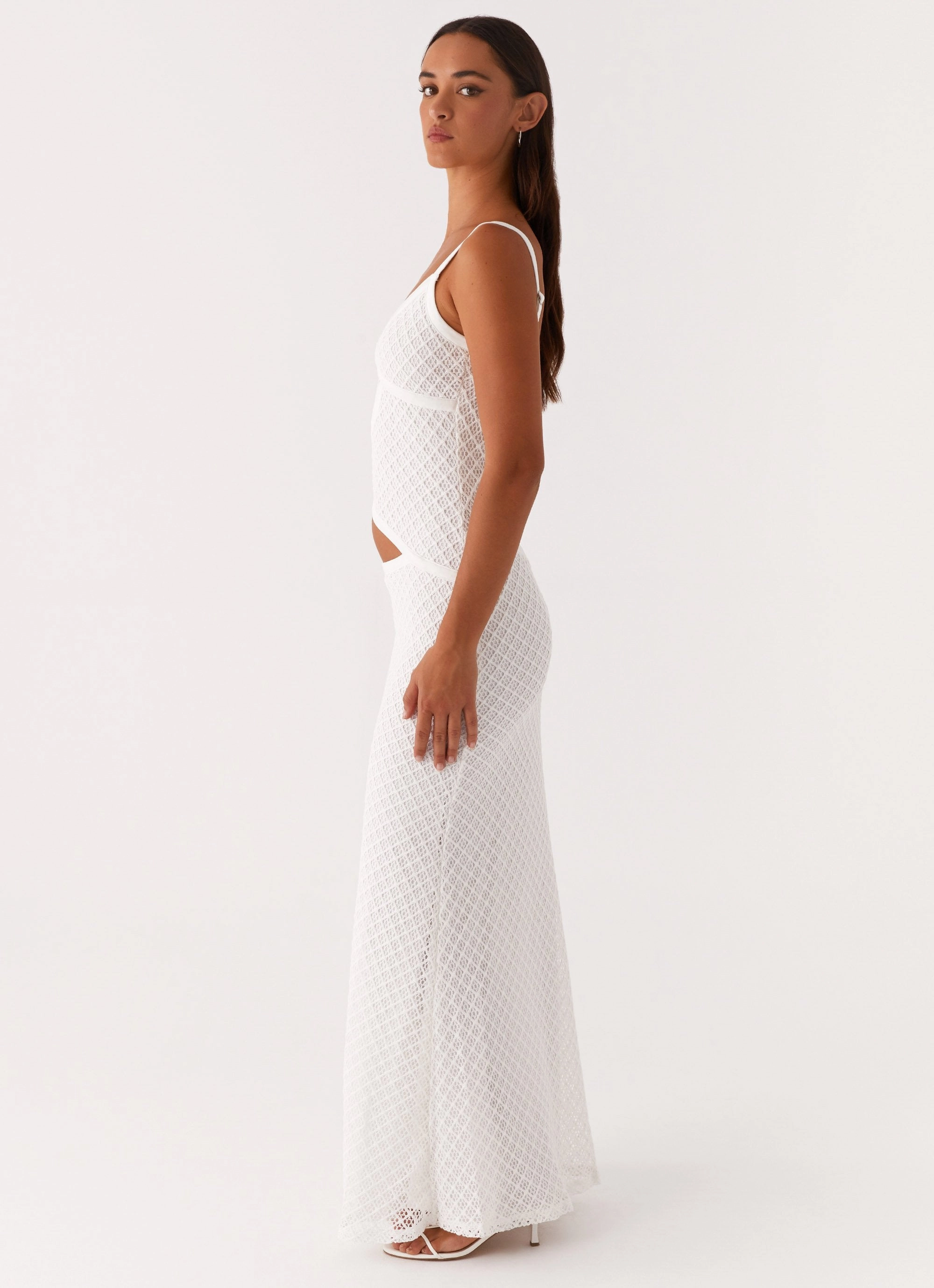 Elegant Finish Evening Ready Jocelyn Maxi Dress - White Crochet