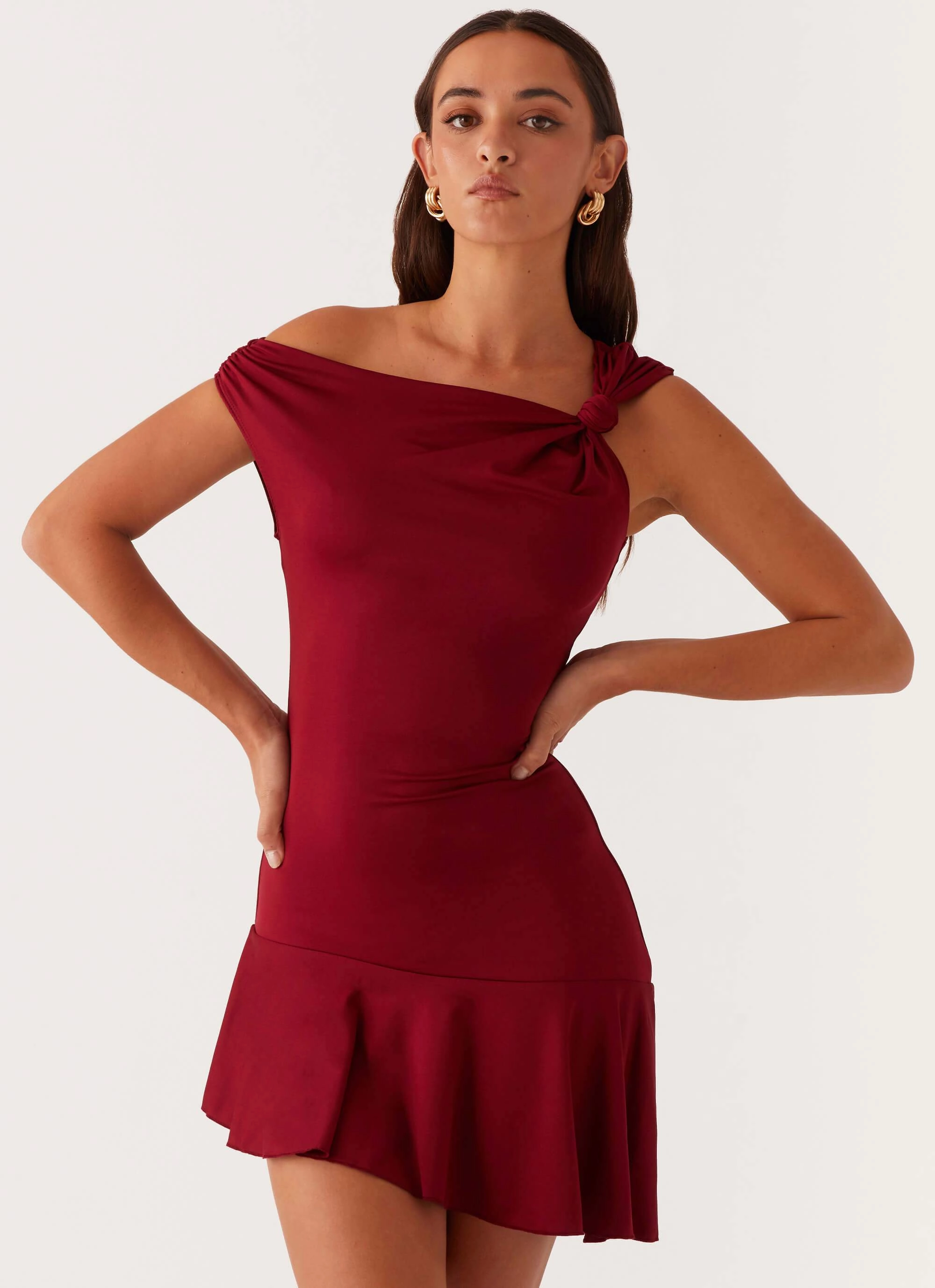 Amaya Twist Mini Dress - Maroon Comfy Style Timeless Style Wear