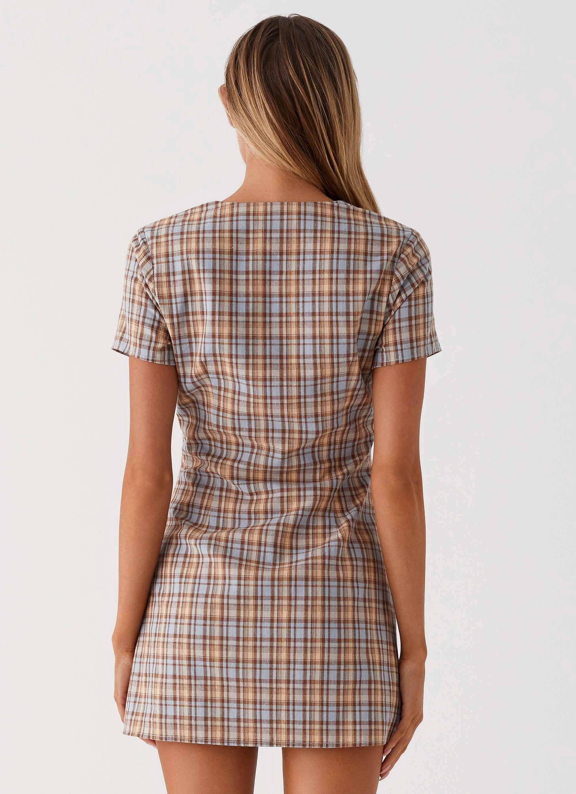 Niki Cap Sleeve Mini Dress - Check Simple Comfort Silk Shine