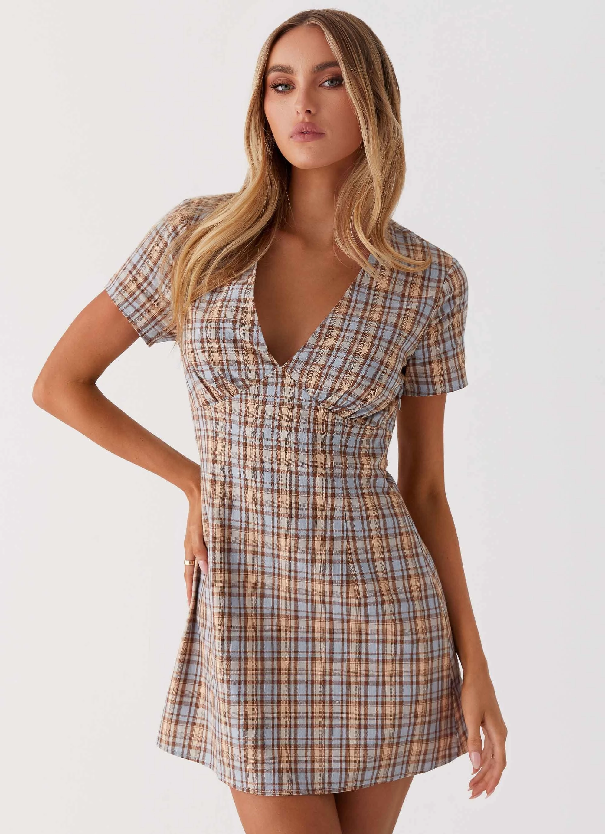 Chic Tailoring Design Beauty Feel Niki Cap Sleeve Mini Dress - Check