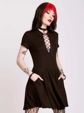 Chill Lines Light material Lace Up Skater Dress