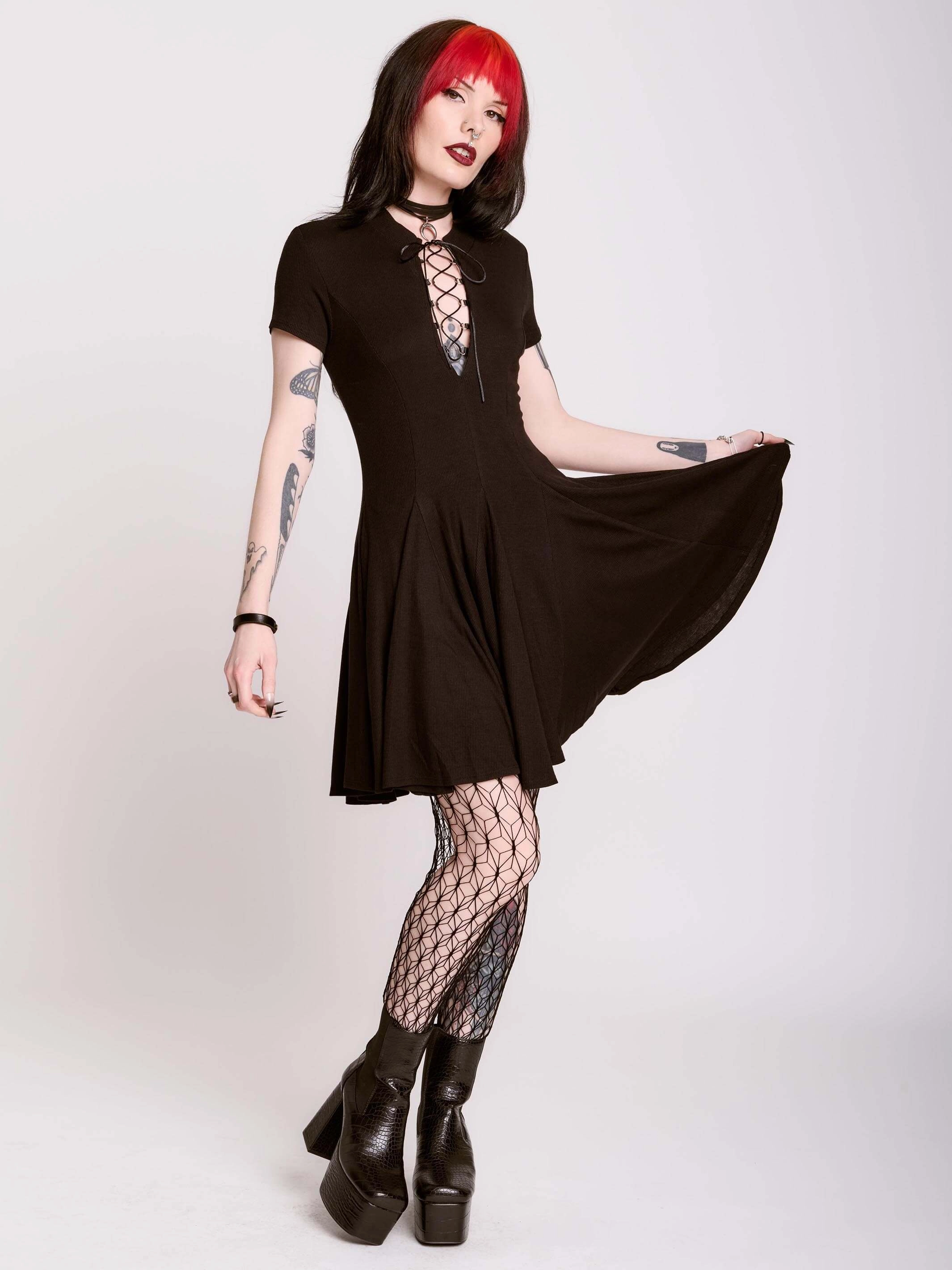 Quick-Dry Lace Up Skater Dress