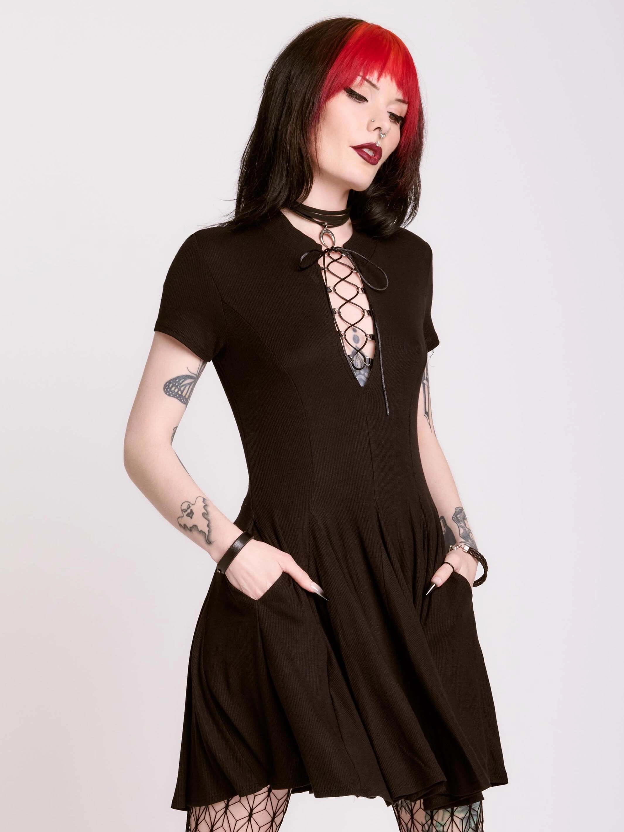 Chill Lines Light material Lace Up Skater Dress