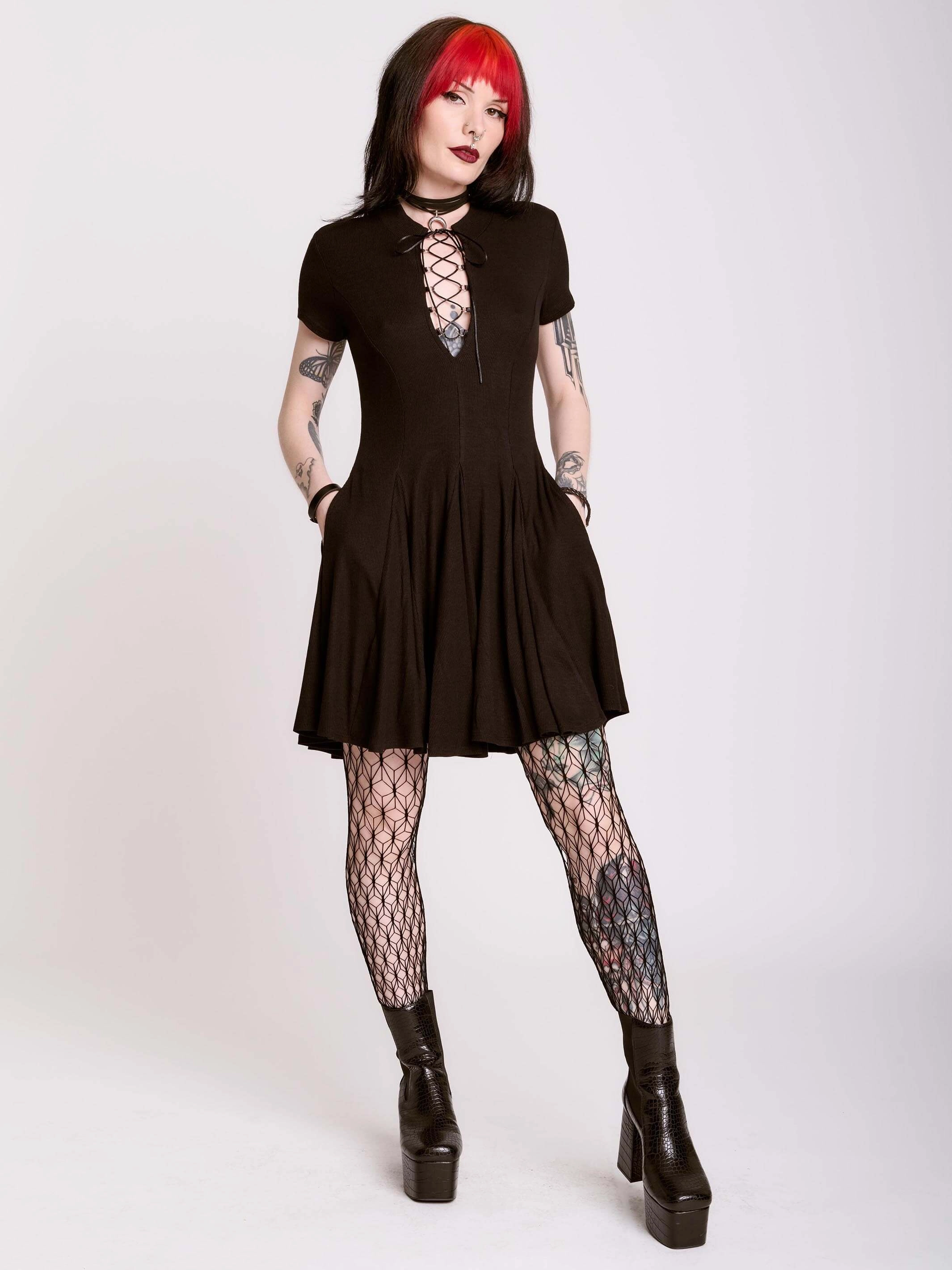 Lace Up Skater Dress Invisible-Zip Church Proper